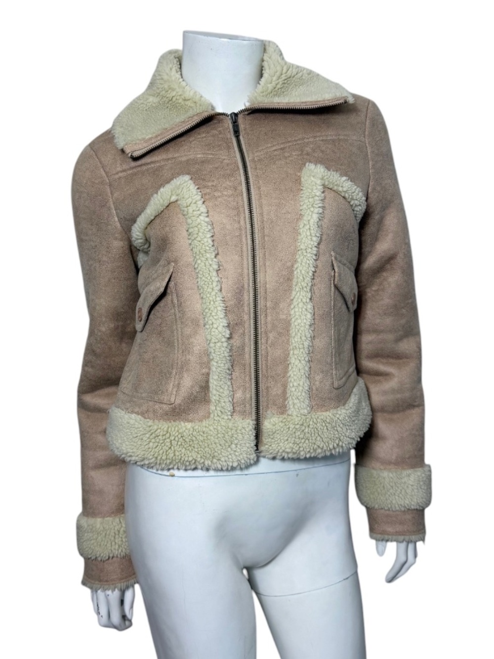 MOTHER The Patch Pocket Roamer Faux Suede Shearling Zip Jacket Lucky Penny XS